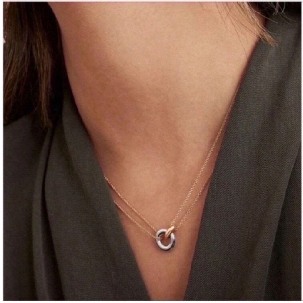 New! Anthropologie Gold Link Two Tone Necklace (3033) NWOT - Picture 3 of 4